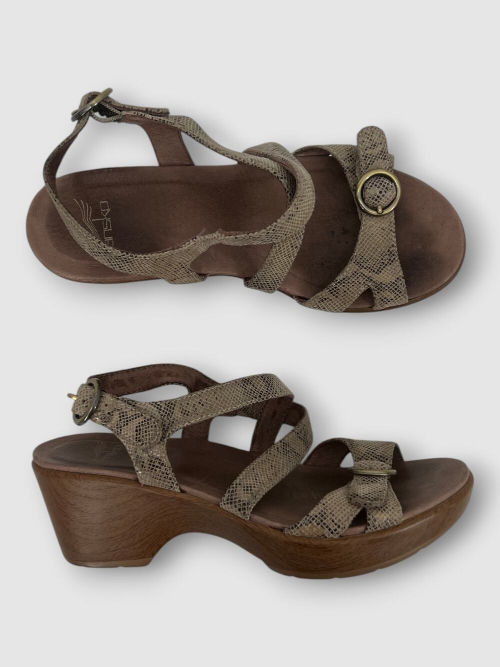 Dansko Snake Print Leather Strappy Platform Wedge Sandals Size 7 / EU 37